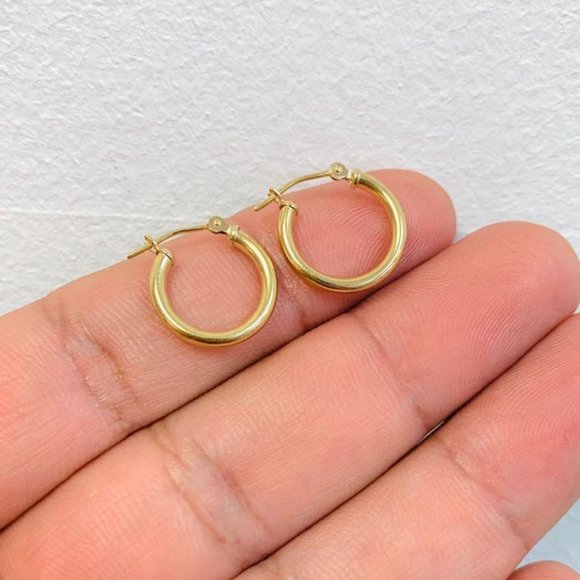 Solid 10K Gold Hoop Earrings/ Little Hoop For Girls/ Hoops for Womens / Argollas - Picture 1 of 7